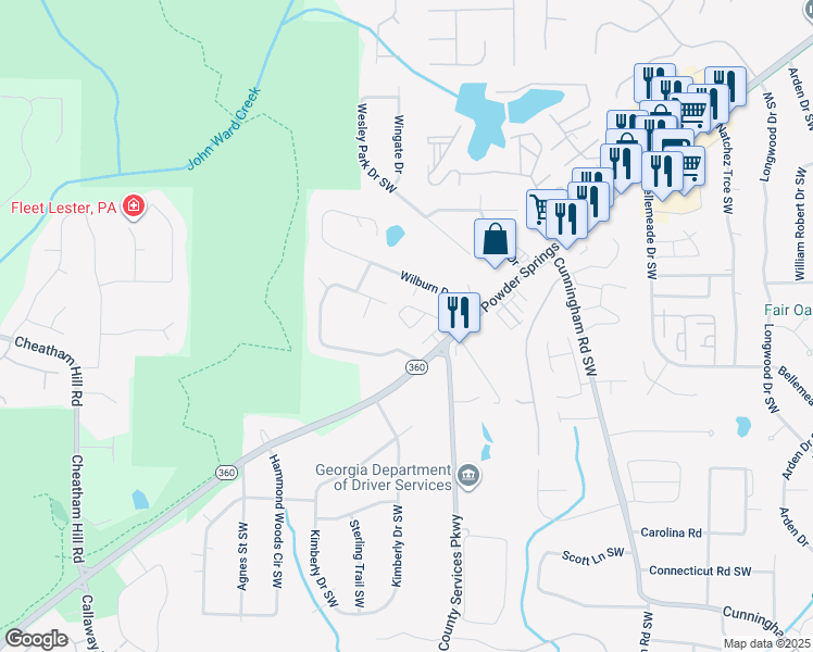 map of restaurants, bars, coffee shops, grocery stores, and more near 1158 Arrowlake Road in Marietta