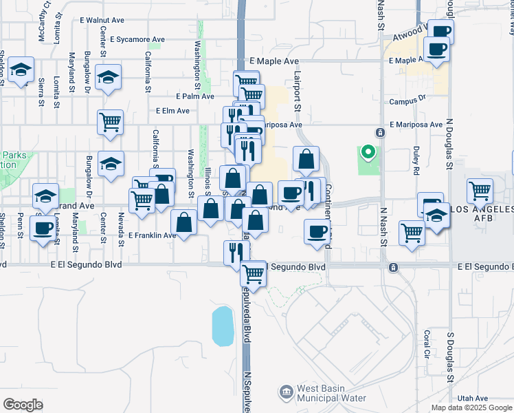 map of restaurants, bars, coffee shops, grocery stores, and more near 222 California 1 in Los Angeles