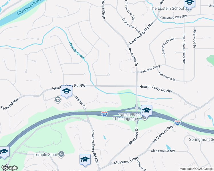 map of restaurants, bars, coffee shops, grocery stores, and more near 745 Heards Ferry Road Northwest in Sandy Springs