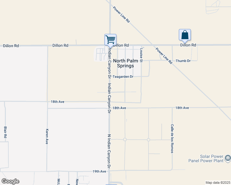 map of restaurants, bars, coffee shops, grocery stores, and more near Tripepi Street in NO PALM SPRINGS