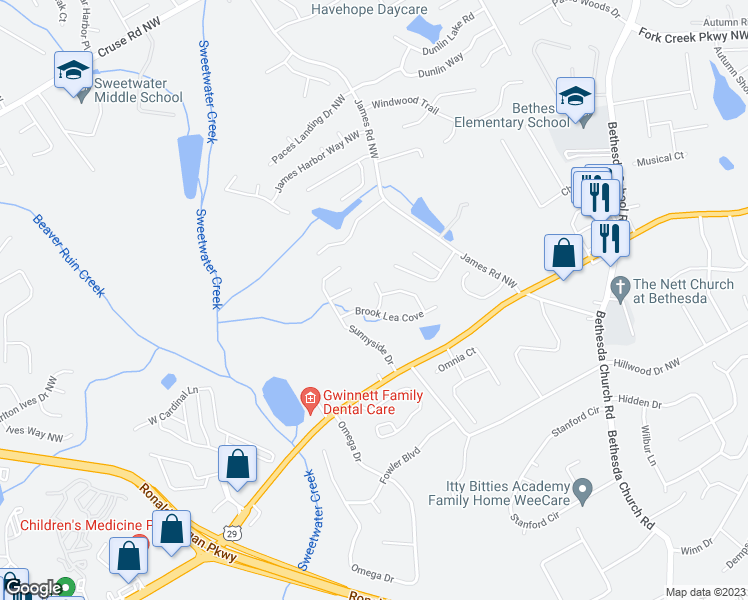 map of restaurants, bars, coffee shops, grocery stores, and more near 424 Laurel Springs Court in Lawrenceville