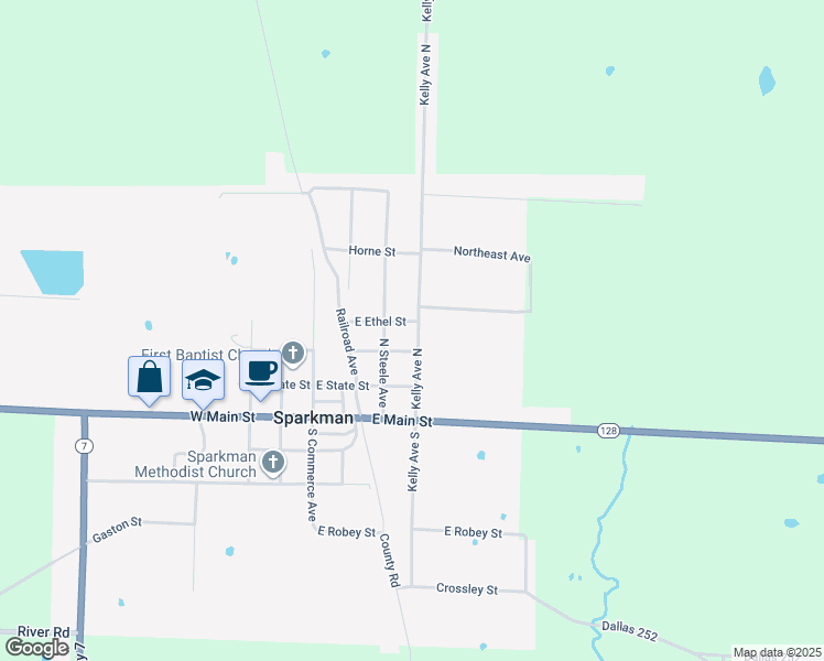 map of restaurants, bars, coffee shops, grocery stores, and more near 225 East Ethel Street in Sparkman