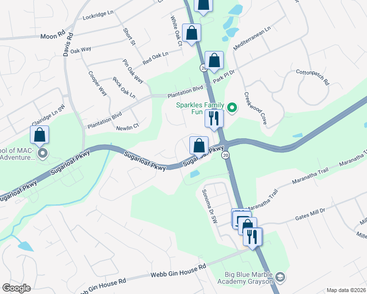 map of restaurants, bars, coffee shops, grocery stores, and more near 1185 Polaris Court in Lawrenceville
