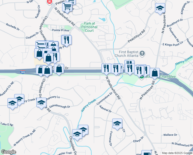 map of restaurants, bars, coffee shops, grocery stores, and more near 1945 Savoy Drive in Atlanta