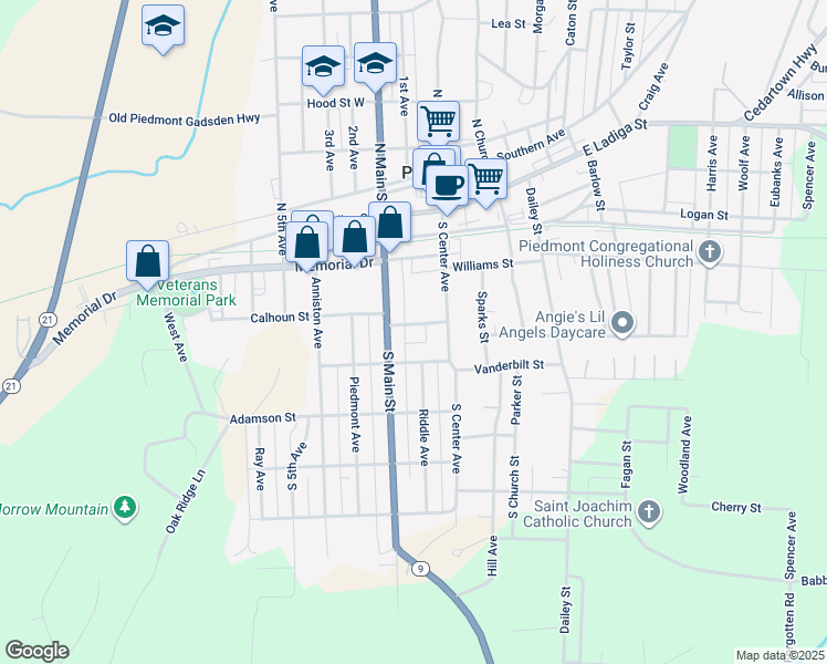 map of restaurants, bars, coffee shops, grocery stores, and more near 113 Calhoun Street in Piedmont