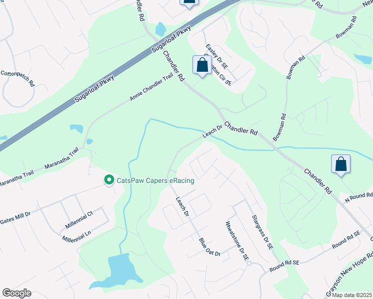 map of restaurants, bars, coffee shops, grocery stores, and more near 1465 Leach Drive in Lawrenceville