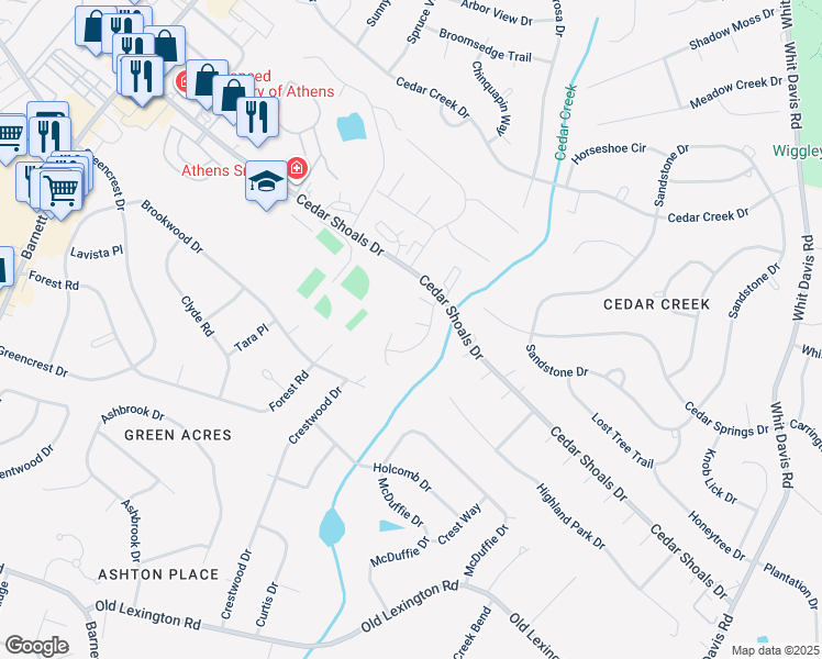 map of restaurants, bars, coffee shops, grocery stores, and more near 135 Christy Court in Athens