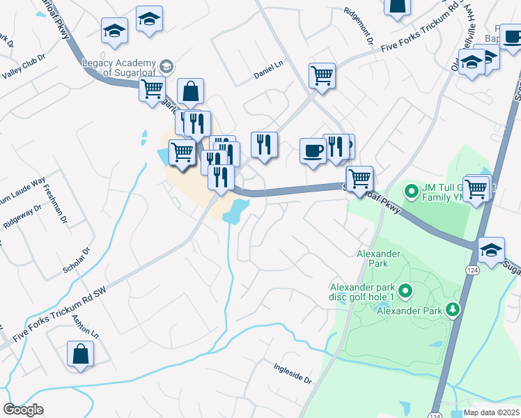 map of restaurants, bars, coffee shops, grocery stores, and more near 905 Downyshire Dr in Lawrenceville