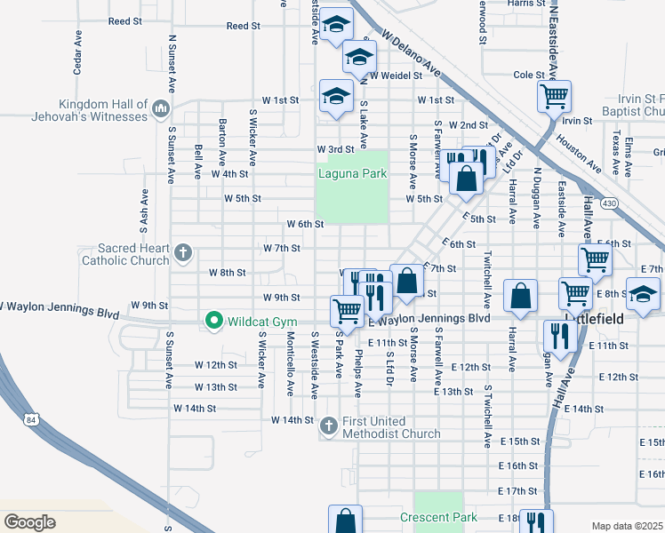 map of restaurants, bars, coffee shops, grocery stores, and more near 805 West 8th Street in Littlefield