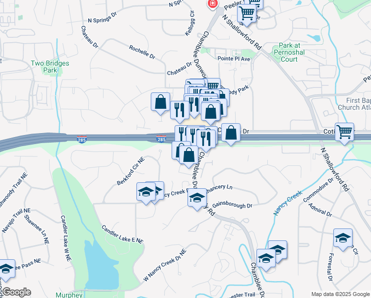 map of restaurants, bars, coffee shops, grocery stores, and more near 4386 Chamblee Dunwoody Road in Atlanta