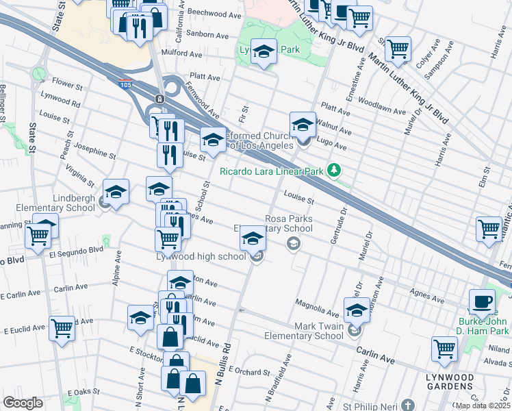map of restaurants, bars, coffee shops, grocery stores, and more near 3700 Josephine Street in Lynwood