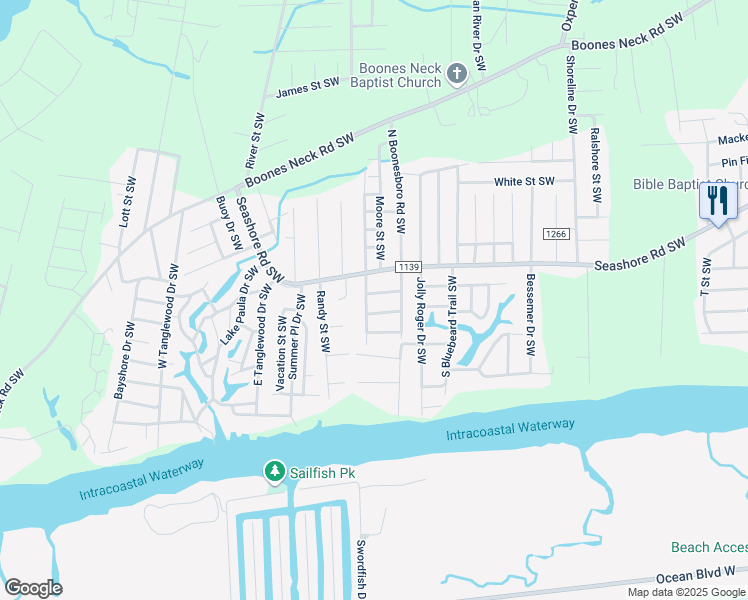 map of restaurants, bars, coffee shops, grocery stores, and more near 2945 Fort Street Southwest in Brunswick County