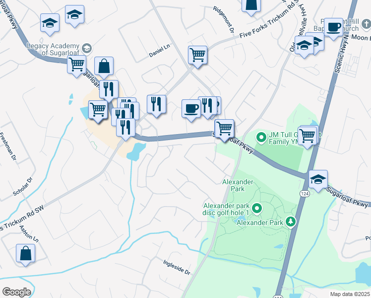 map of restaurants, bars, coffee shops, grocery stores, and more near 962 Tanners Point Drive in Lawrenceville