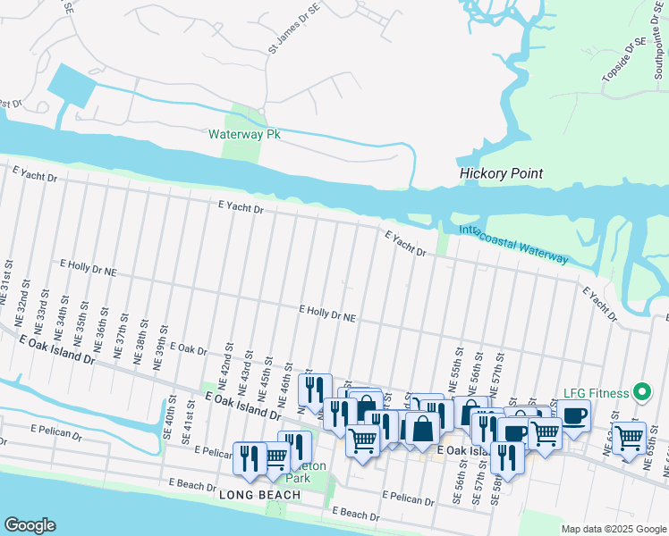 map of restaurants, bars, coffee shops, grocery stores, and more near 324 Northeast 47th Street in Oak Island