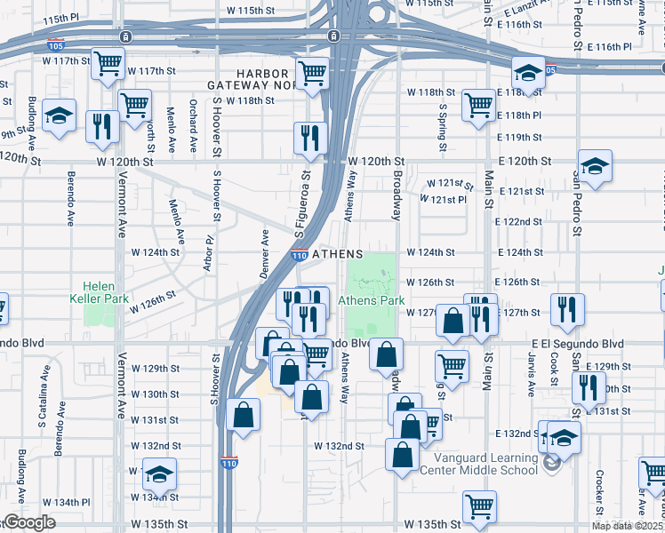 map of restaurants, bars, coffee shops, grocery stores, and more near in West Rancho Dominguez