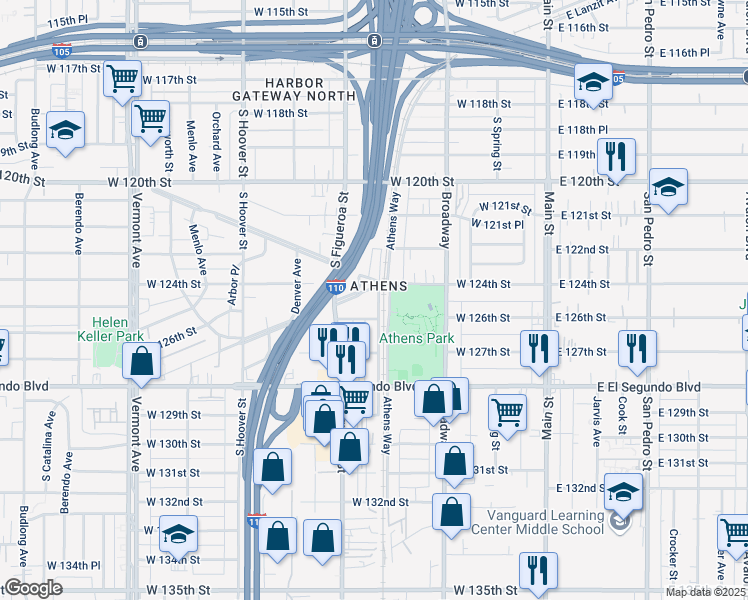 map of restaurants, bars, coffee shops, grocery stores, and more near in West Rancho Dominguez