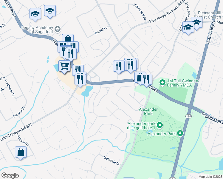 map of restaurants, bars, coffee shops, grocery stores, and more near 708 Edgeley Lane in Lawrenceville
