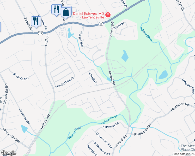 map of restaurants, bars, coffee shops, grocery stores, and more near 285 Kentshire Place Northwest in Lawrenceville