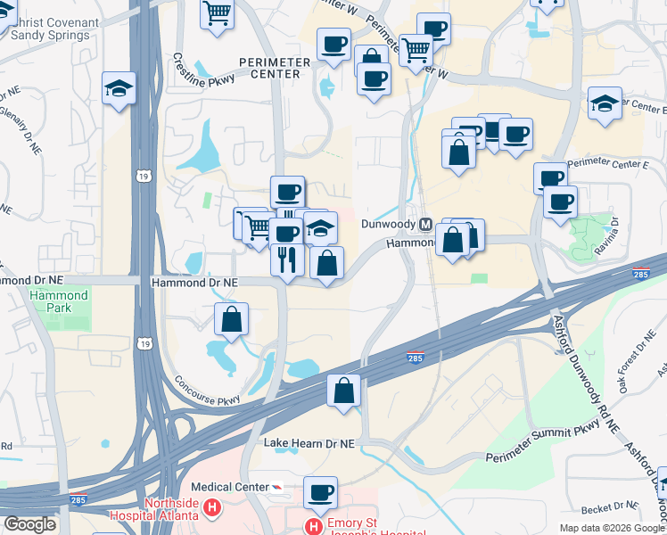 map of restaurants, bars, coffee shops, grocery stores, and more near in Sandy Springs