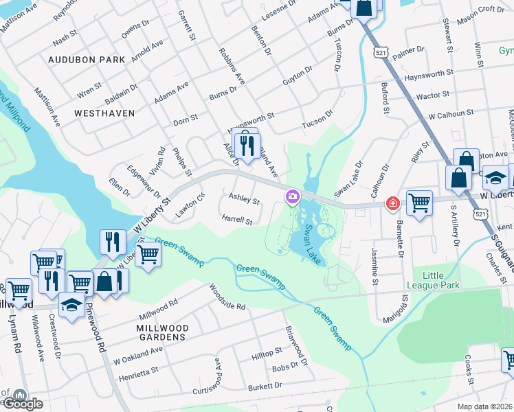 map of restaurants, bars, coffee shops, grocery stores, and more near 4 Ashley Street in Sumter