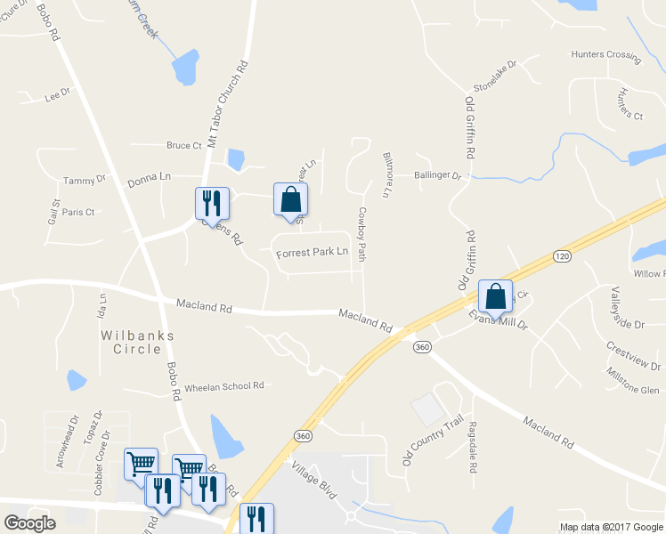 map of restaurants, bars, coffee shops, grocery stores, and more near 84 Forrest Hills Drive in Dallas