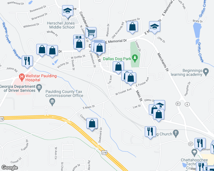 map of restaurants, bars, coffee shops, grocery stores, and more near 43 1st Avenue in Dallas