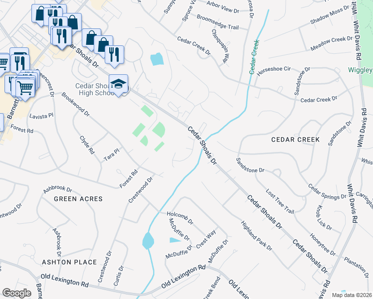 map of restaurants, bars, coffee shops, grocery stores, and more near 135 Christy Court in Athens