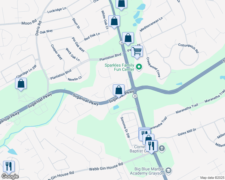 map of restaurants, bars, coffee shops, grocery stores, and more near 1190 Polaris Court in Lawrenceville