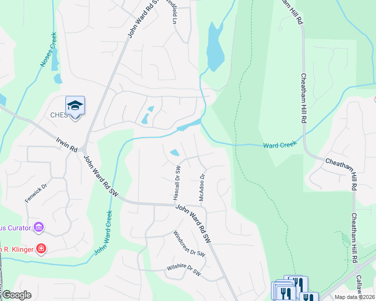 map of restaurants, bars, coffee shops, grocery stores, and more near 1917 Knipe Drive Southwest in Marietta