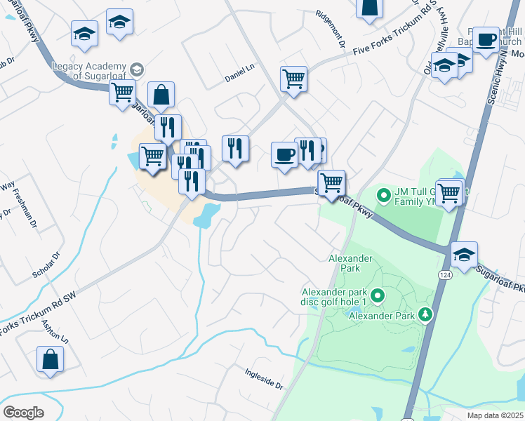 map of restaurants, bars, coffee shops, grocery stores, and more near 708 Edgeley Lane in Lawrenceville