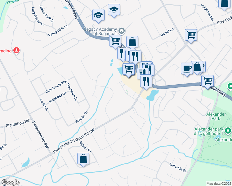 map of restaurants, bars, coffee shops, grocery stores, and more near 526 Trophy Trail Southwest in Lawrenceville