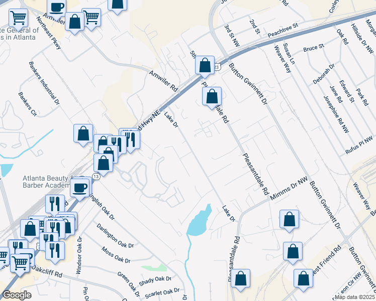 map of restaurants, bars, coffee shops, grocery stores, and more near 169 Lake Drive in Doraville