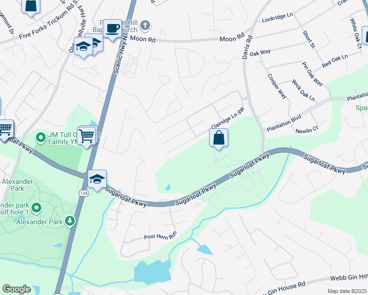 map of restaurants, bars, coffee shops, grocery stores, and more near 215 Clairidge Lane Southwest in Lawrenceville