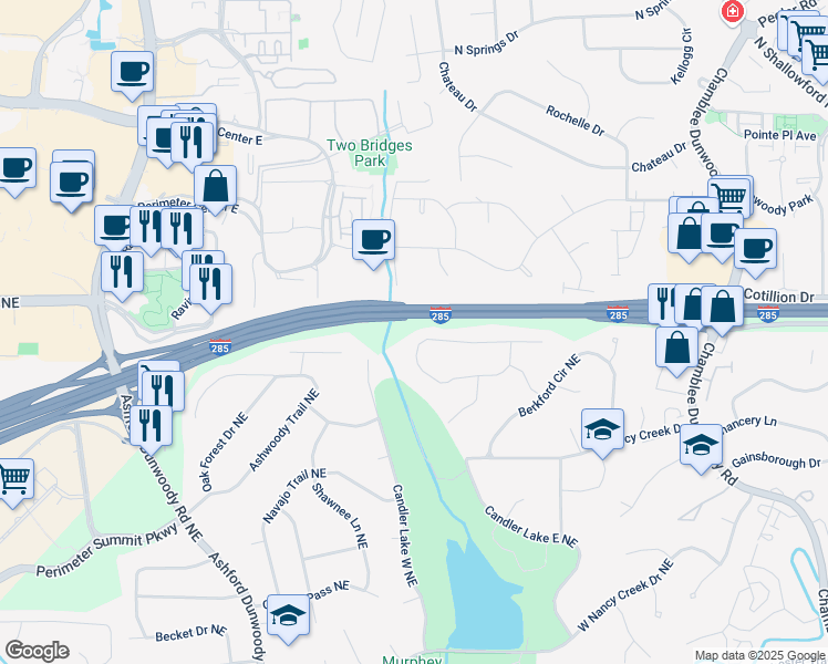 map of restaurants, bars, coffee shops, grocery stores, and more near 1477 Brawley Circle Northeast in Atlanta