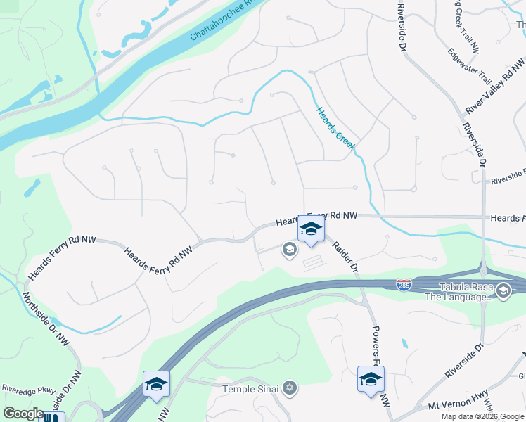 map of restaurants, bars, coffee shops, grocery stores, and more near 1005 Heards Ferry Road Northwest in Atlanta