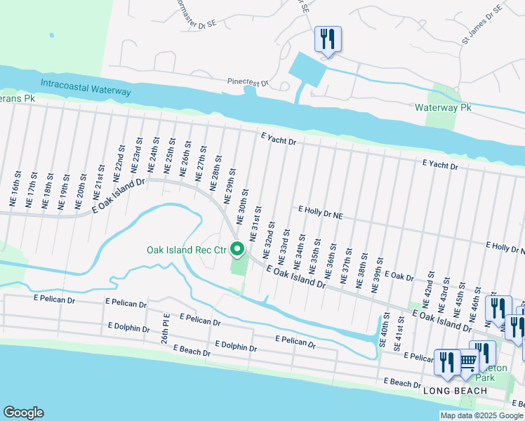 map of restaurants, bars, coffee shops, grocery stores, and more near 128 Northeast 31st Street in Oak Island