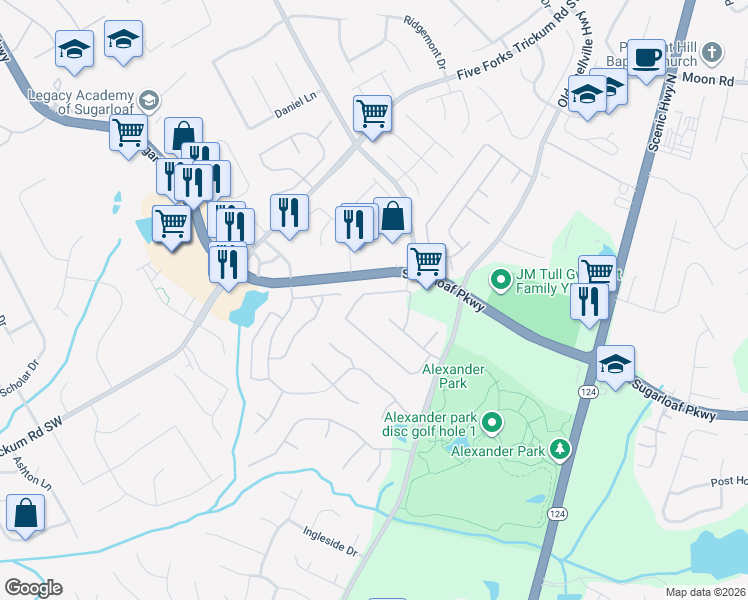 map of restaurants, bars, coffee shops, grocery stores, and more near 1013 Tanners Point Drive in Lawrenceville