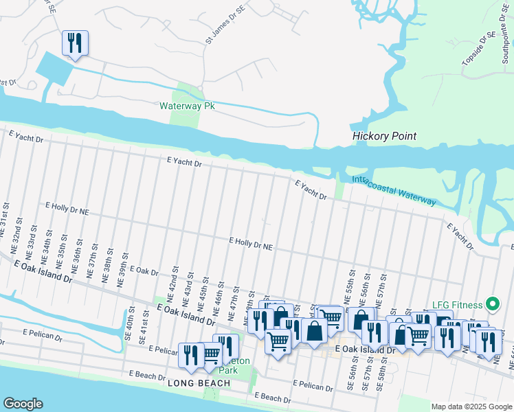 map of restaurants, bars, coffee shops, grocery stores, and more near 324 Northeast 47th Street in Oak Island