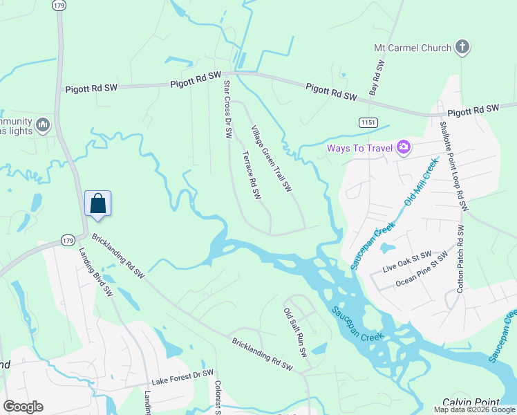 map of restaurants, bars, coffee shops, grocery stores, and more near 1742 Star Cross Drive Southwest in Shallotte