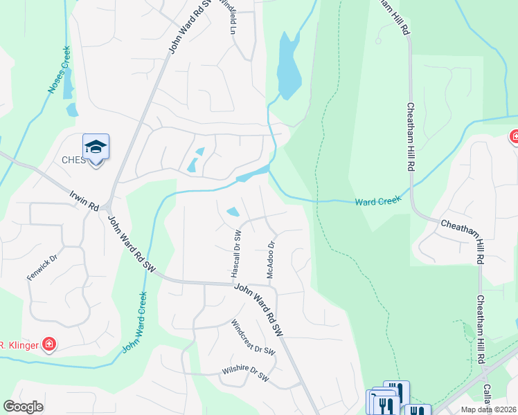 map of restaurants, bars, coffee shops, grocery stores, and more near 1917 Knipe Drive Southwest in Marietta