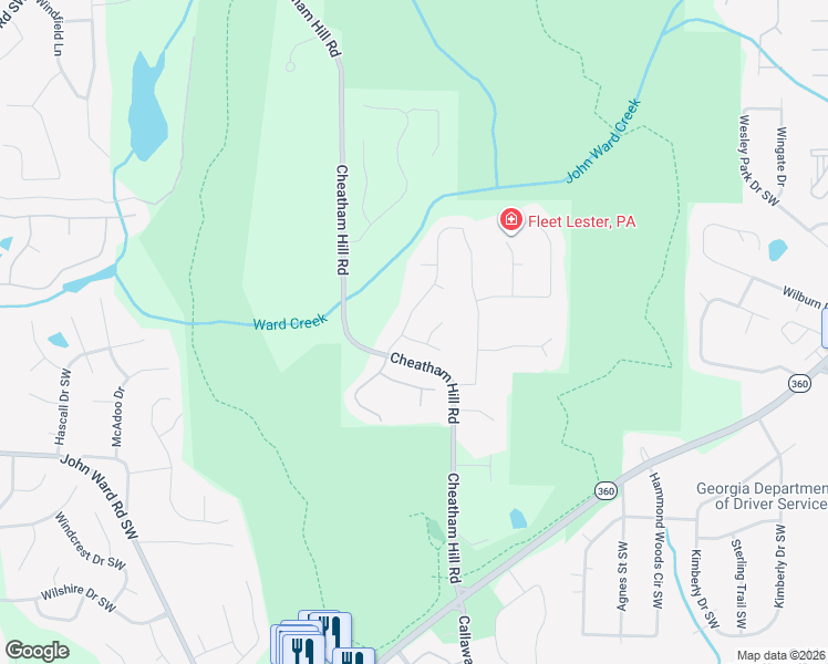 map of restaurants, bars, coffee shops, grocery stores, and more near 1506 Larson Way in Marietta