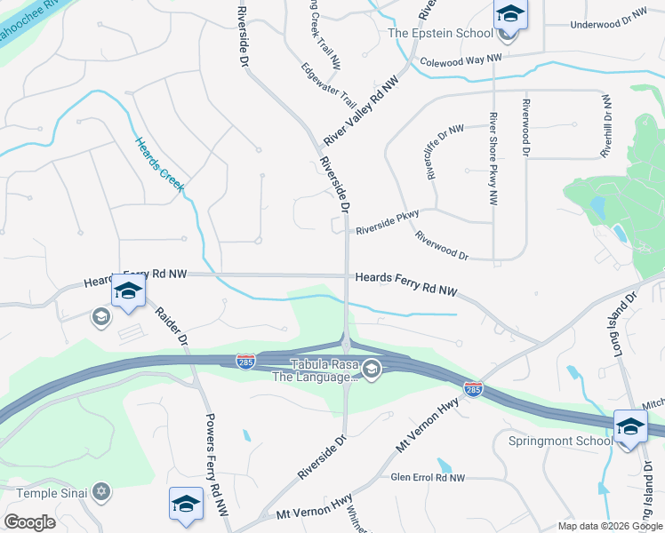 map of restaurants, bars, coffee shops, grocery stores, and more near 6020 Riverside Drive in Sandy Springs