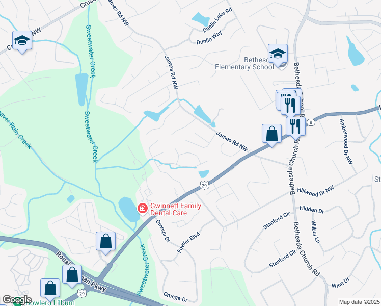 map of restaurants, bars, coffee shops, grocery stores, and more near in Lawrenceville