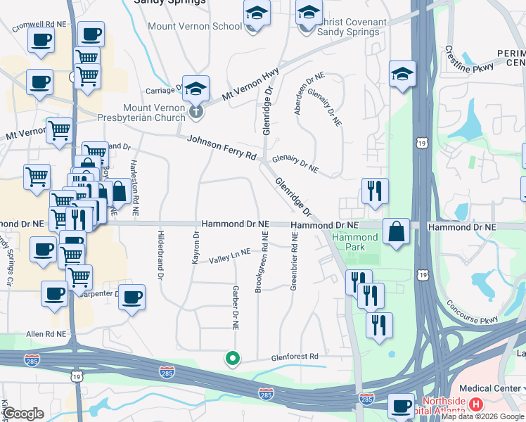 map of restaurants, bars, coffee shops, grocery stores, and more near 636 Lorell Terrace Northeast in Atlanta