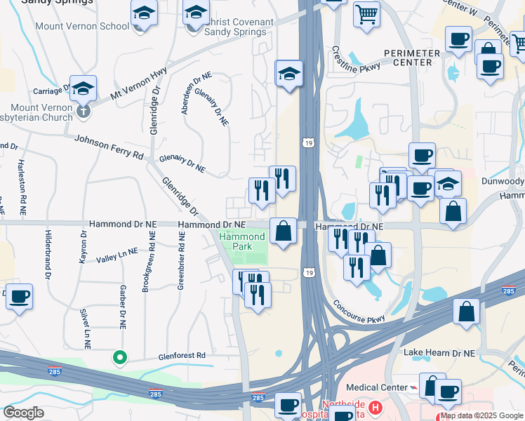 map of restaurants, bars, coffee shops, grocery stores, and more near 796 Hammond Drive in Sandy Springs