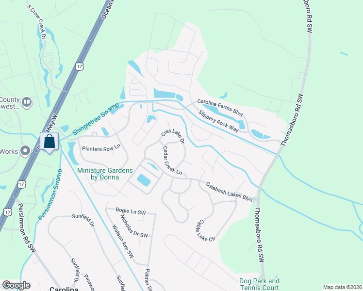 map of restaurants, bars, coffee shops, grocery stores, and more near 3020 Cedar Creek Ln in Calabash