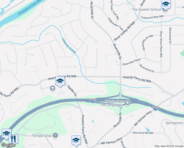 map of restaurants, bars, coffee shops, grocery stores, and more near 745 Heards Ferry Road Northwest in Sandy Springs