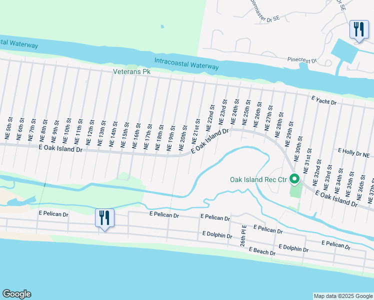 map of restaurants, bars, coffee shops, grocery stores, and more near 2006 East Oak Island Drive in Oak Island
