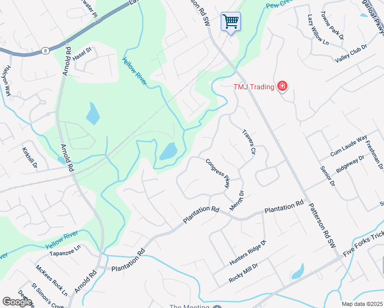 map of restaurants, bars, coffee shops, grocery stores, and more near 421 Congress Parkway in Lawrenceville