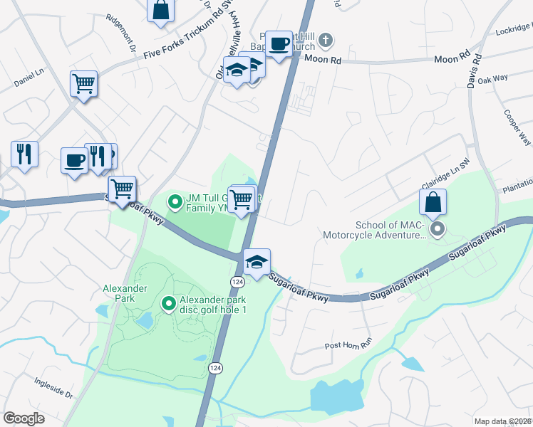map of restaurants, bars, coffee shops, grocery stores, and more near 851 Scenic Park Court in Lawrenceville